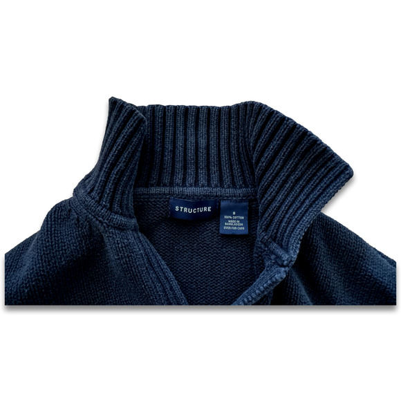 Structure Brand Small Navy Cotton Sweater Slit V Neck Pullover - Picture 3 of 9